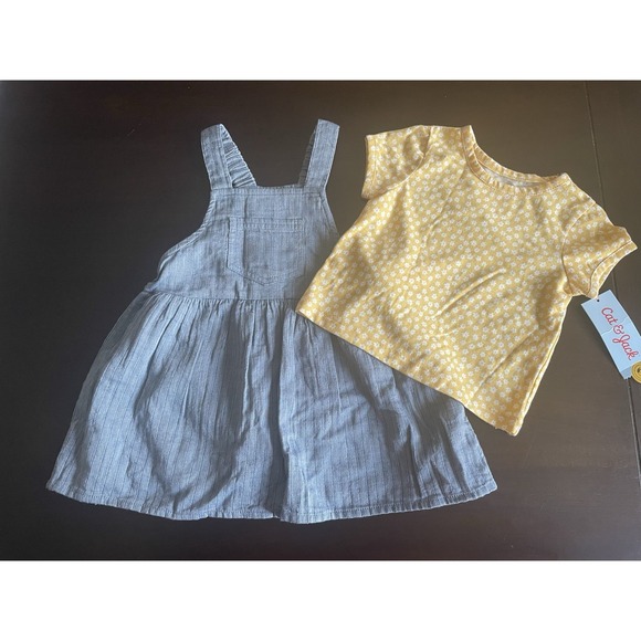 NWTCat & Jack Baby Girl 3-Piecev Blue Overall Dress with Yellow Shirt Size 18M - Picture 6 of 11